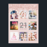 21:a födelsedag inbjudan till fotot ro guld i glit<br><div class="desc">En inbjudan till en roligt, glamorös och unik 21-årsdag party, som firar hennes liv med en kollage av 8 av dina foton. På framsidan: Anpassa och lägg till namn, 21 år och party datum. Grått och mörk ro guld färgad brev. Elegant och trendig rosa, bakgrund färg. Dekoreras med färgad faux...</div>