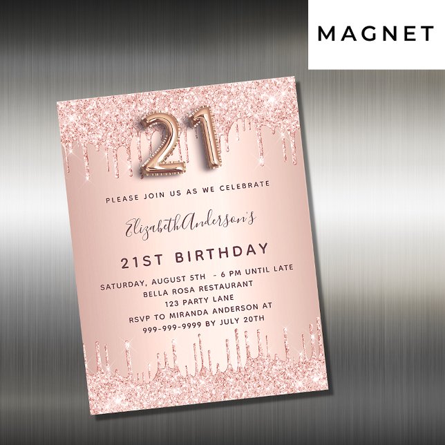 21:a födelsedag, inbjudningsmagnet ro guld glitter (Skapare uppladdad)