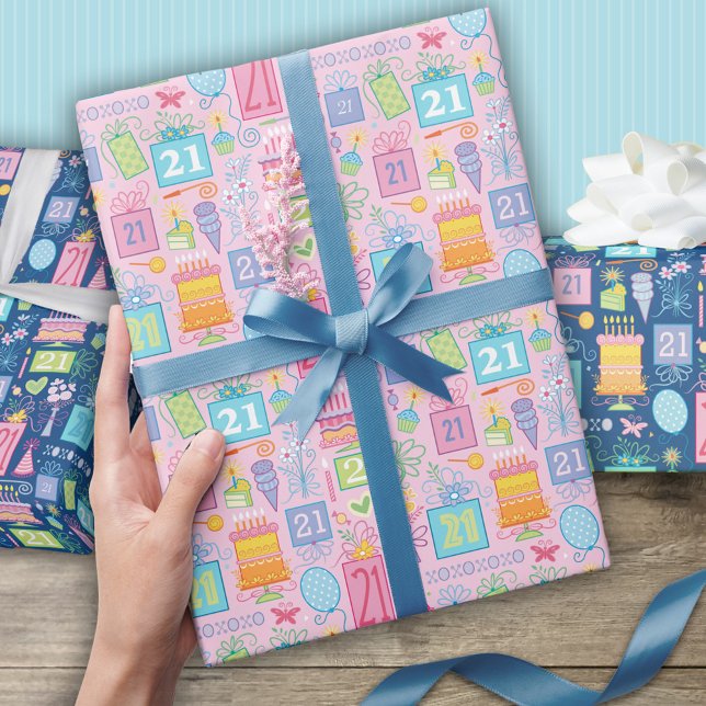 21:a födelsedag: Kummel-ballonger som släpper ut P Presentpapper (Skapare uppladdad)