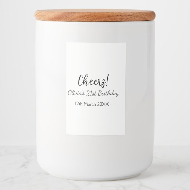 21:a födelsedag - lägg till namn-datum - minimalt mat etikett (Framsida)