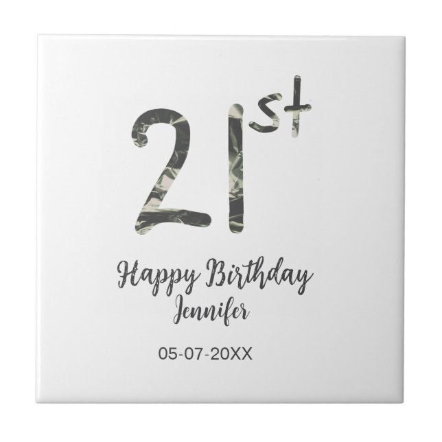 21:a födelsedag Lägg till svart mall för namn-datu Kakelplatta (Framsidan)