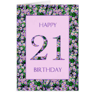 21:a födelsedag Lila Daisy Hälsningskort