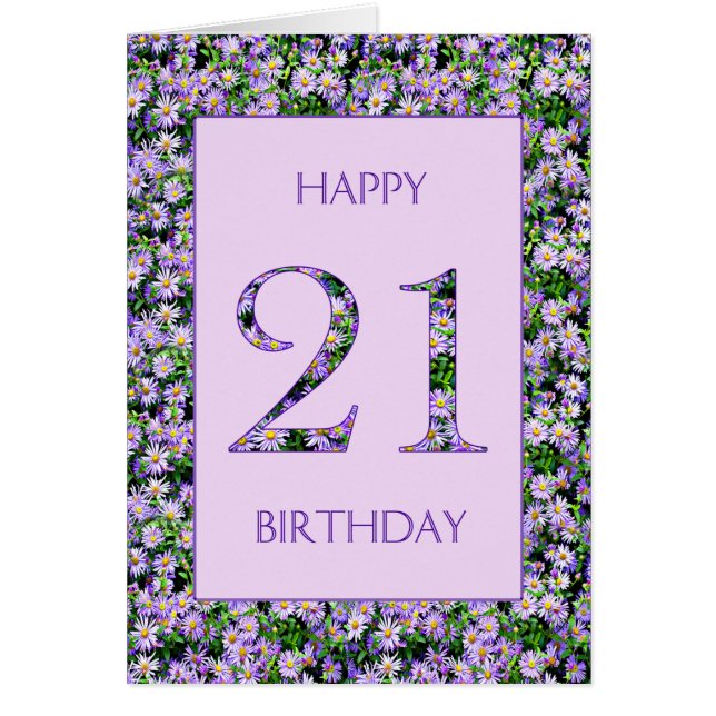 21:a födelsedag Lila Daisy Hälsningskort (Framsidan)