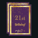 21:a födelsedag lila guld Classic elegance Inbjudningar<br><div class="desc">Ett festkort och elegant 21:a födelsedagarinbjudningskort. En mörk,  giftig och feminin lila,  färg och en faux guld ram. Med guldkonetti sprinkle. På framsidan: 21:a födelsedag! och blommigt faux guld dekor. Tillbaka: Mallar för din party-information,  golden brev.</div>