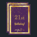 21:a födelsedag lila guld Classic elegance Inbjudningar<br><div class="desc">Ett festkort och elegant 21:a födelsedagarinbjudningskort. En mörk,  giftig och feminin lila,  färg och en faux guld ram. Med guldkonetti sprinkle. På framsidan: 21:a födelsedag! och blommigt faux guld dekor. Tillbaka: Mallar för din party-information,  golden brev.</div>
