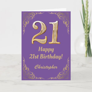 21:a födelsedag Lila och Guld Glitter Ram Kort