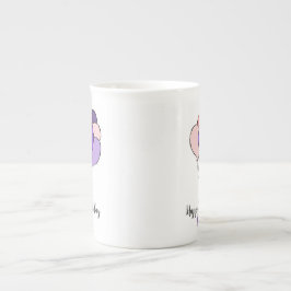 21:a födelsedag lila och rosa ballonger benporslin mugg