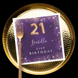 21:a födelsedag lila ro guld namn pappersservett
