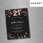 21:a födelsedag lyxen ro guld stjärnor magnetisk inbjudningskort<br><div class="desc">En klassisk svart bakgrund,  dekorerad med ro guld-stjärnor. Anpassa och lägg till information om namn och party. Nummer 21 skrivs med ett skript för ballong stil.</div>