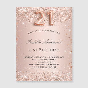 21:a födelsedag magnet-inbjudan ro guld