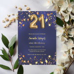 21:a födelsedag - marinblå guld-stjärnor inbjudningar<br><div class="desc">En modern inbjudan till snyggt på 21:a födelsedag. En marin blå bakgrund,  dekorerad med gyllene stjärnor. Den blå färg är ojämn. Anpassa och lägg till ditt namn och information om party.</div>