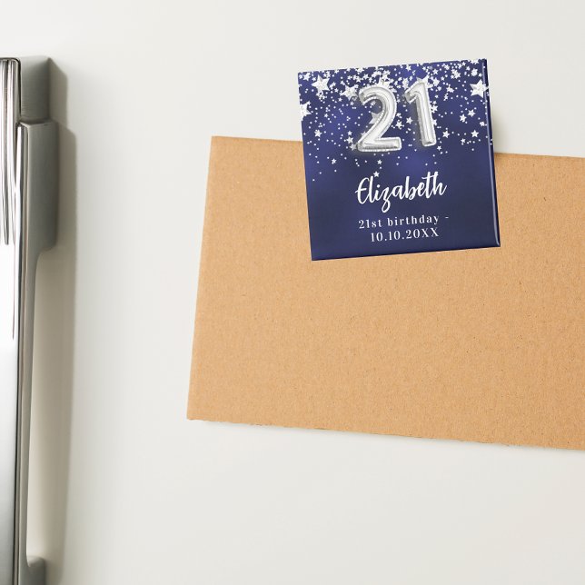 21:a födelsedag - marinblå silver-stjärnor magnet (Skapare uppladdad)