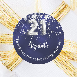 21:a födelsedag - marinblå silver-stjärnor runt klistermärke