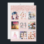 21:a födelsedag med anpassningsbarna glitter drop  inbjudningar<br><div class="desc">En inbjudan till en roligt, glamorös och unik 21-årsdag party, som firar hennes liv med en kollage av 8 av dina foton. På framsidan: Anpassa och lägg till namn, 21 år och party datum. Grått och mörk ro guld färgad brev. Elegant och trendig rosa, bakgrund färg. Dekoreras med färgad faux...</div>