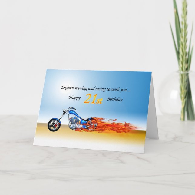 21:a födelsedag med lammande motorcykel kort (Framsida)