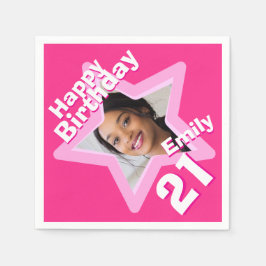 21:a födelsedag med party-shock rosa-stjärnor pappersservett