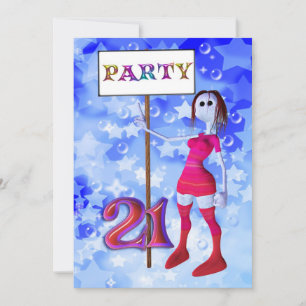 21:a födelsedag med party-skylt inbjudningar