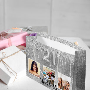 21:a födelsedag med silver glitter-fotot namn unik