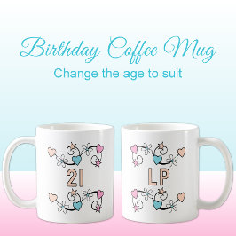 21:a födelsedag, milstolpe initialer rosa Peach Kaffemugg