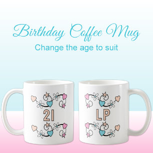 21:a födelsedag, milstolpe initialer rosa Peach Kaffemugg