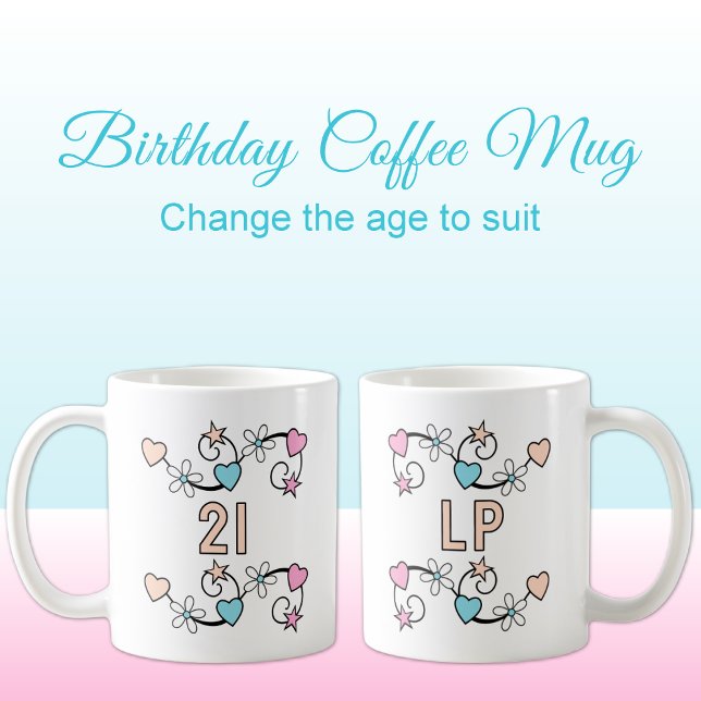 21:a födelsedag, milstolpe initialer rosa Peach Kaffemugg (Skapare uppladdad)