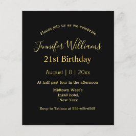 21:a födelsedag - minimal inbjudan till svart guld