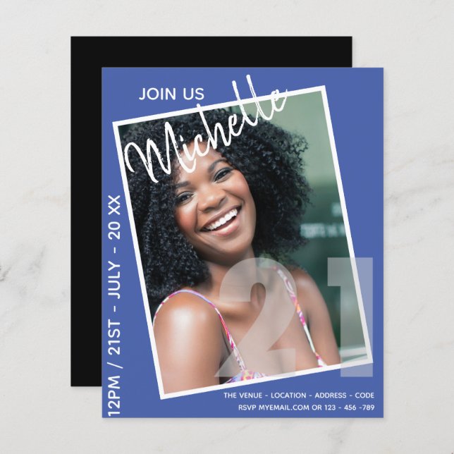 21:a födelsedag - Modern PHOTO-inbjudan (Fram/baksida)