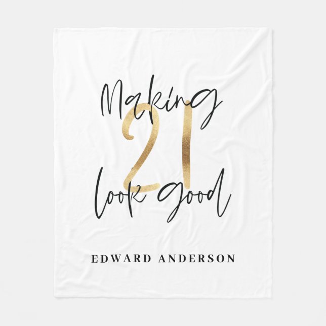 21:a födelsedag modern svart och guld snyggt fleecefilt (Framsidan)