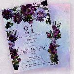 21:a födelsedag Moody Lila gotik Flower Inbjudningar<br><div class="desc">Mörkens lila och lavender ro, jordnötter och bär skapar en god vibe. Edgy löv ökar dramat, medan en mjuk lila, blått och rosa vattenfärg tvättar till en mjuk femininisk beröring och behållor den från att vara för mörk. Baksidan är lika söt som framsidan med en unik gotisk bukett som är...</div>