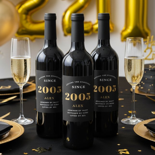 21:a födelsedag Namn 2005 Chic i Svarta Guld Elega Vinflaska Etikett (2005 wine bottle labels on red wine bottles)