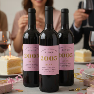 21:a födelsedag Namn 2005 Rosa Guld Elegant Chic Vinflaska Etikett
