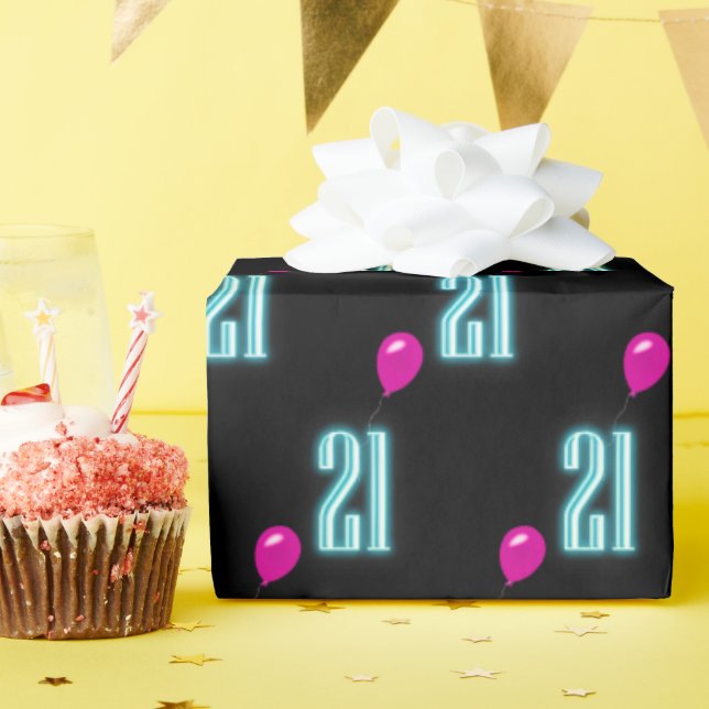 21:a födelsedag Neon-skylt med ballong Presentpapper (Födelsedagsfest)