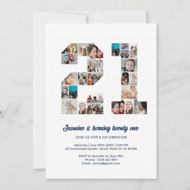 21:a födelsedag nummer 21 Anpassningsbarnas fotoko Inbjudningar (Framsida)