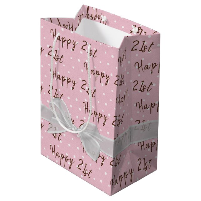 21:a födelsedag på Polka dots Medium Gift Bag (Baksidan Vinklad)