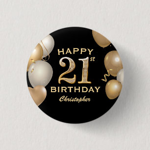21:a födelsedag Party Black och Guld Knapp