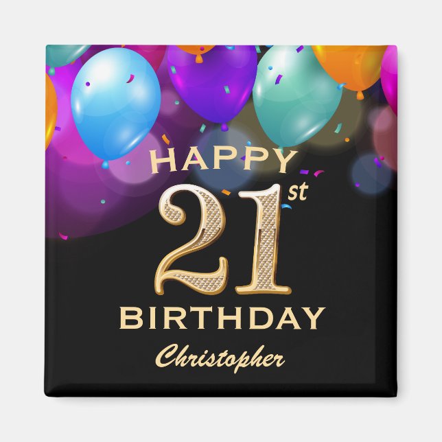 21:a födelsedag Party Black och Guld Magnet (Framsidan)