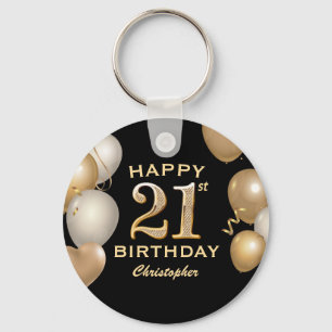 21:a födelsedag Party Black och Guld Nyckelring