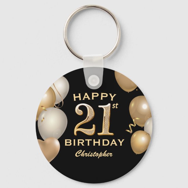 21:a födelsedag Party Black och Guld Nyckelring (Framsida)
