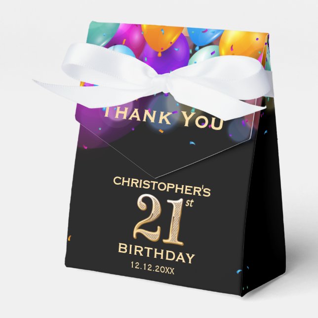 21:a födelsedag Party Black och Guld Presentaskar (Framsidan Sidan)