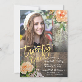 21:a födelsedag Party Blommigt String Light Photo Magnetisk Inbjudningskort