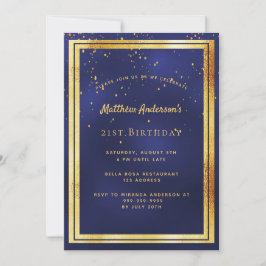 21:a födelsedag party blue guld konetti sprinkle inbjudningar