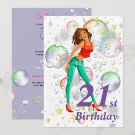 21:a födelsedag Party Cute Girl Meme Bubbles Stars Inbjudningar