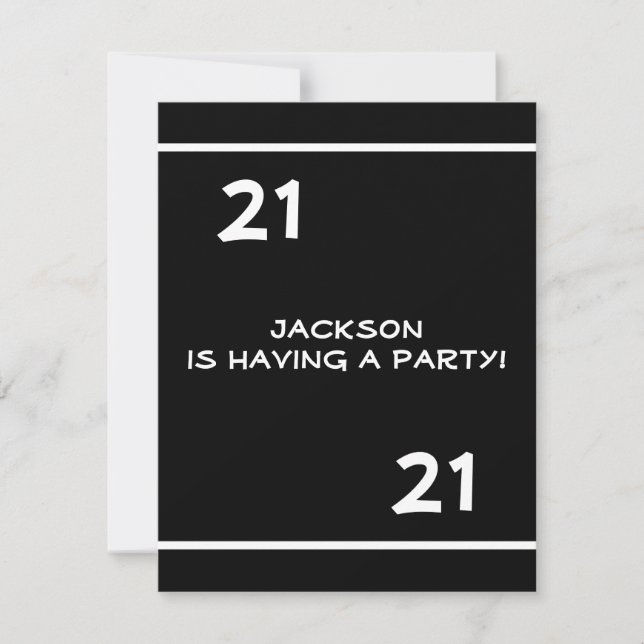 21:a födelsedag Party - enkel svartvitt Inbjudningar (Framsida)