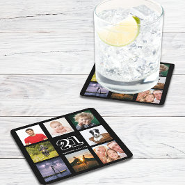 21:a födelsedag, party fotokollage, svart underlägg papper kvadrat