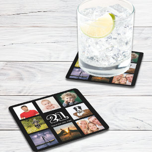 21:a födelsedag, party fotokollage, svart underlägg papper kvadrat
