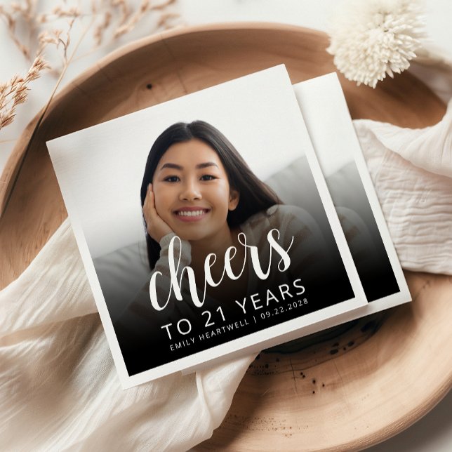 21:a födelsedag Party fotovita skript Pappersservett (Skapare uppladdad)