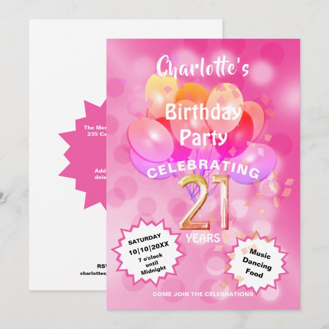 21:a födelsedag Party Glam Gnistra Glitzy-inbjudan Inbjudningar (Fram/baksida)