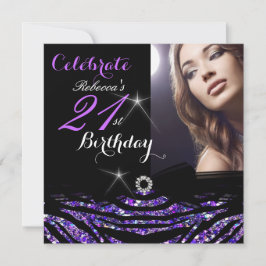 21:a födelsedag Party Hett Lila 21 Zebra Photo 4 Inbjudningar