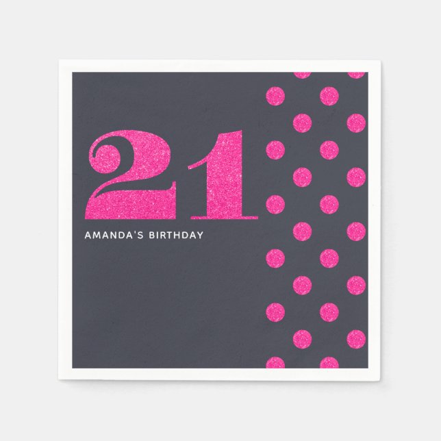 21:a födelsedag Party Hett Rosa glitter personlig Pappersservett (Framsidan)