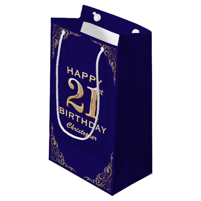 21:a födelsedag Party marinblått och Guld Glitter (Framsidan Vinklad)